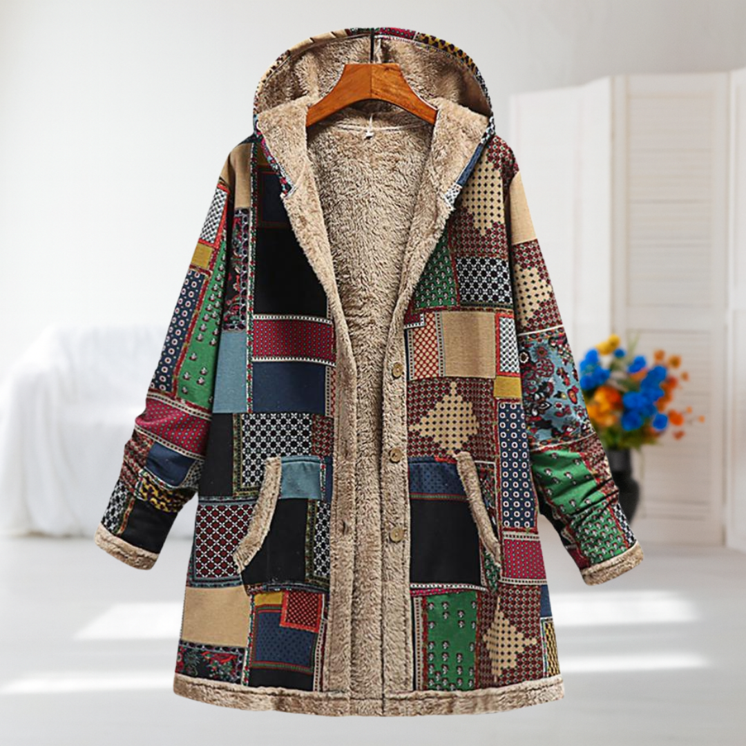 Pavlína | Patchworkový kabát s kapucí ve vintage stylu