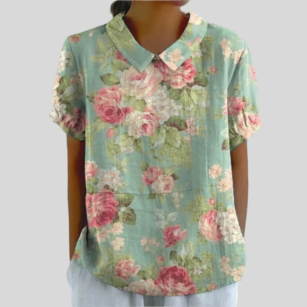 Uršula Halenka na knoflíky s krátkým rukávem a potiskem vintage růží