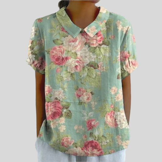 Uršula Halenka na knoflíky s krátkým rukávem a potiskem vintage růží