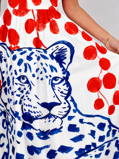 Lucie Midi šaty s leopardím potiskem a puntíky