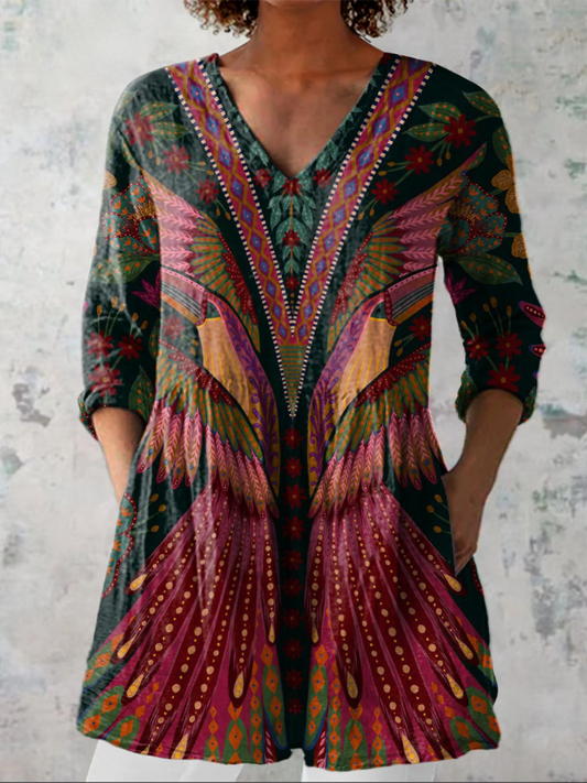 Zoe Tuniková halenka s výstřihem do V a boho potiskem