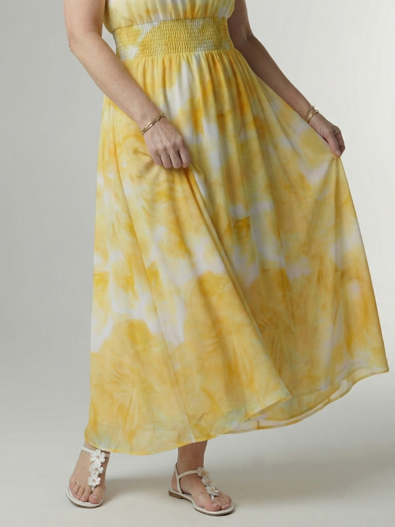 Petruše Dlouhé šaty s batikovým potiskem ve žluté