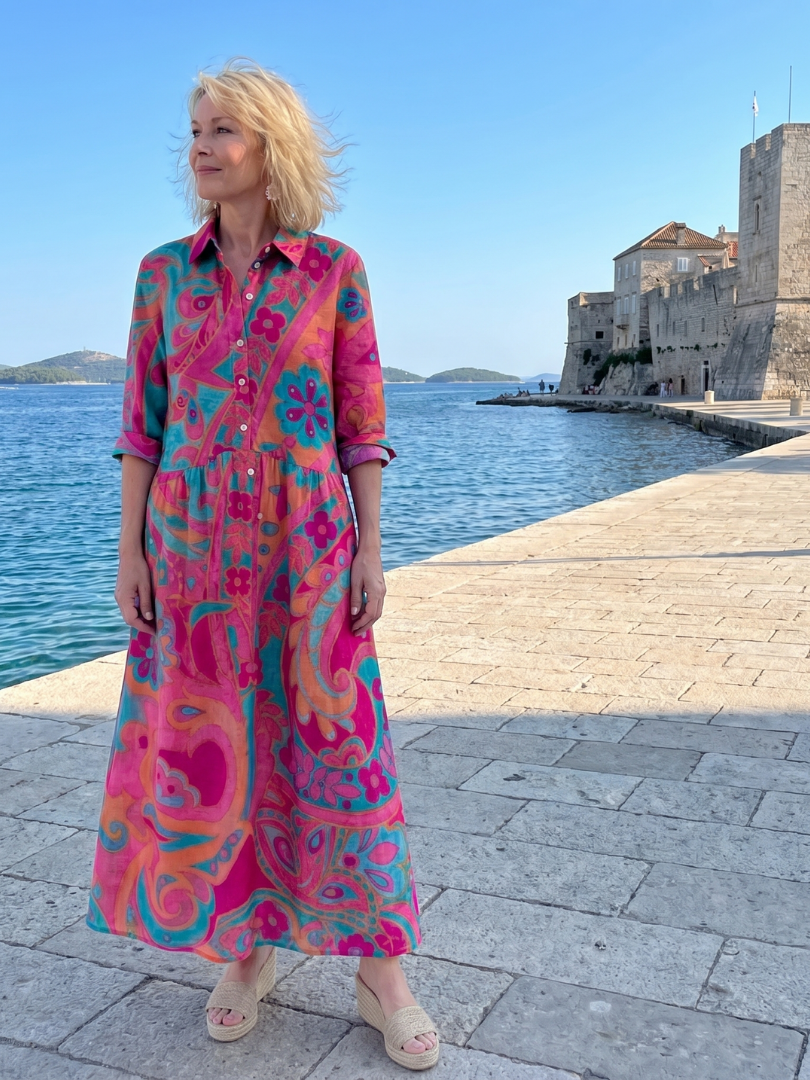 Iveta Košilové šaty s ornamentálním potiskem