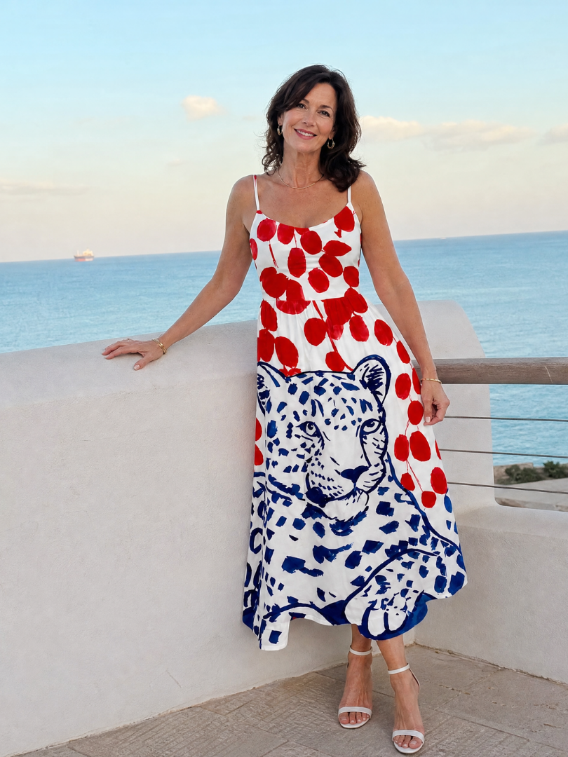 Lucie Midi šaty s leopardím potiskem a puntíky