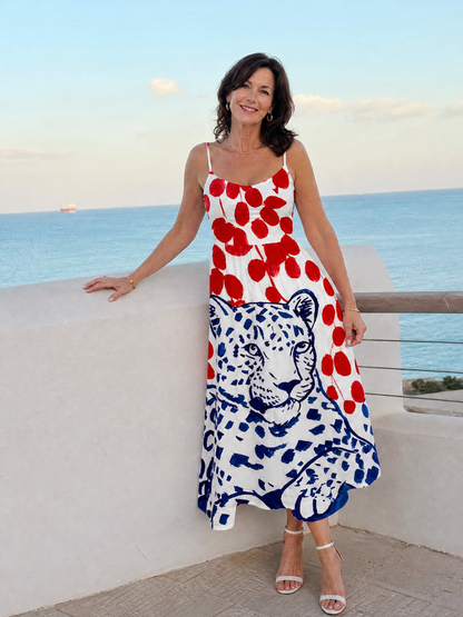 Lucie Midi šaty s leopardím potiskem a puntíky
