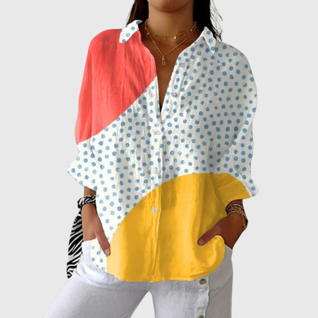 Sandra Halenka na knoflíky s puntíkovaným colorblock potiskem