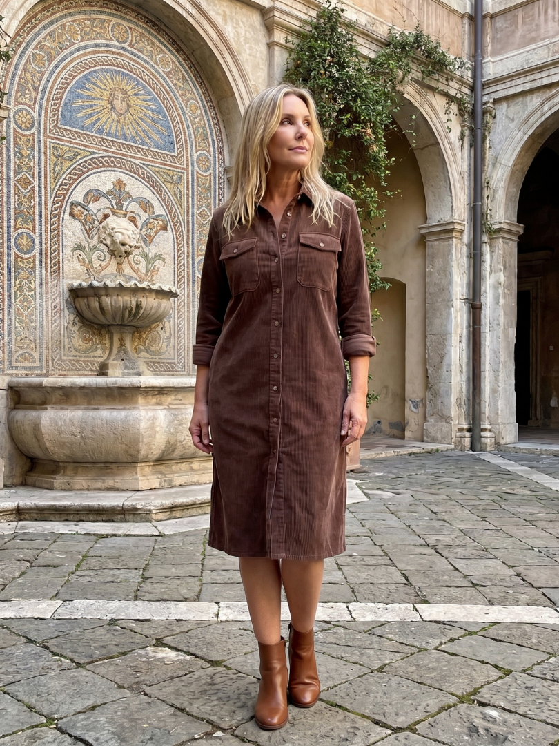 Marika Košilové šaty ve velbloudí hnědé z manšestru