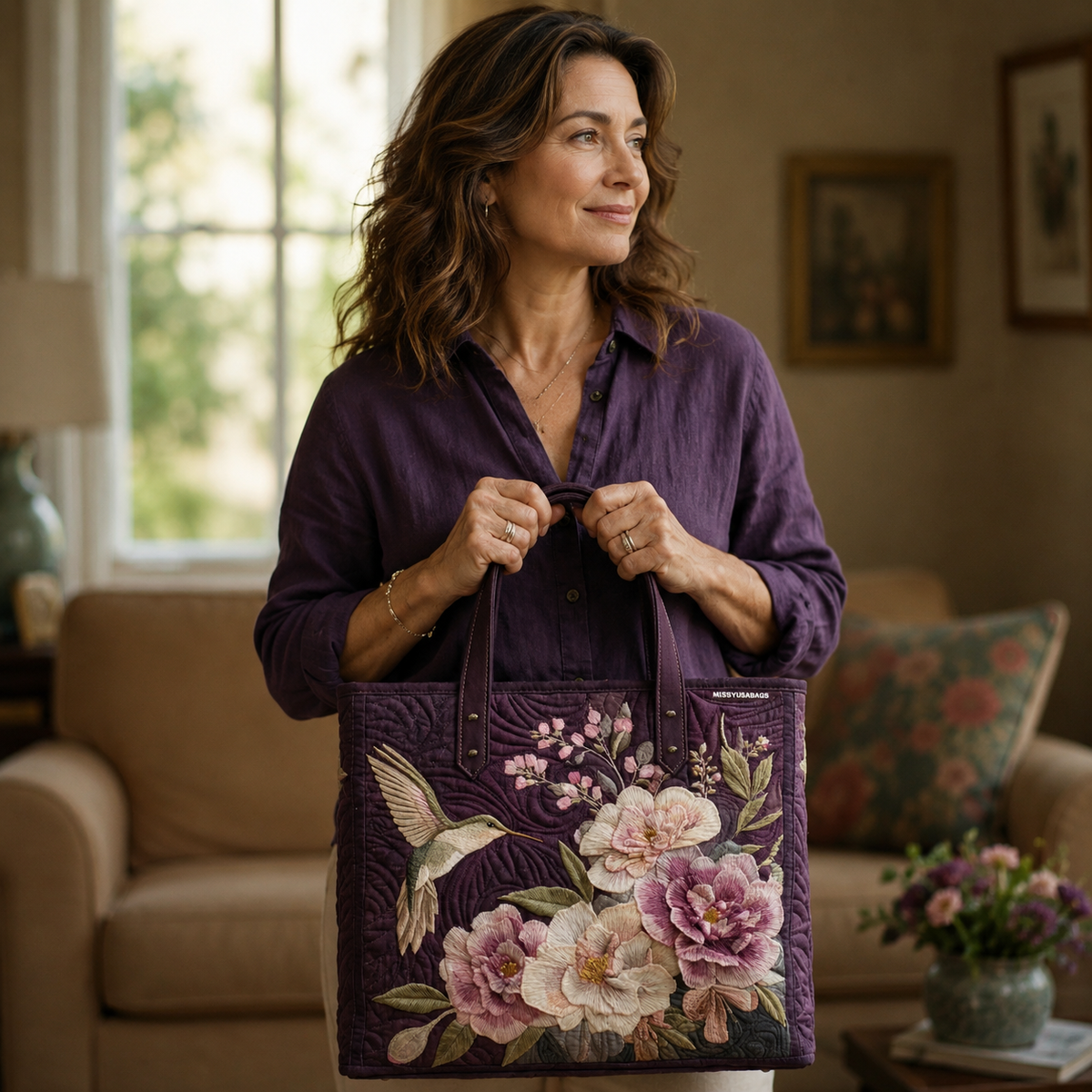 Ručně šitá taška Kolibřík a orchideje