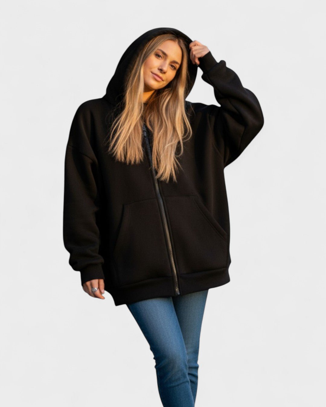 Ilona | Černá oversize mikina na zip s vysokým límcem