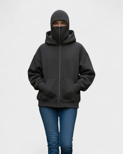 Ilona | Černá oversize mikina na zip s vysokým límcem
