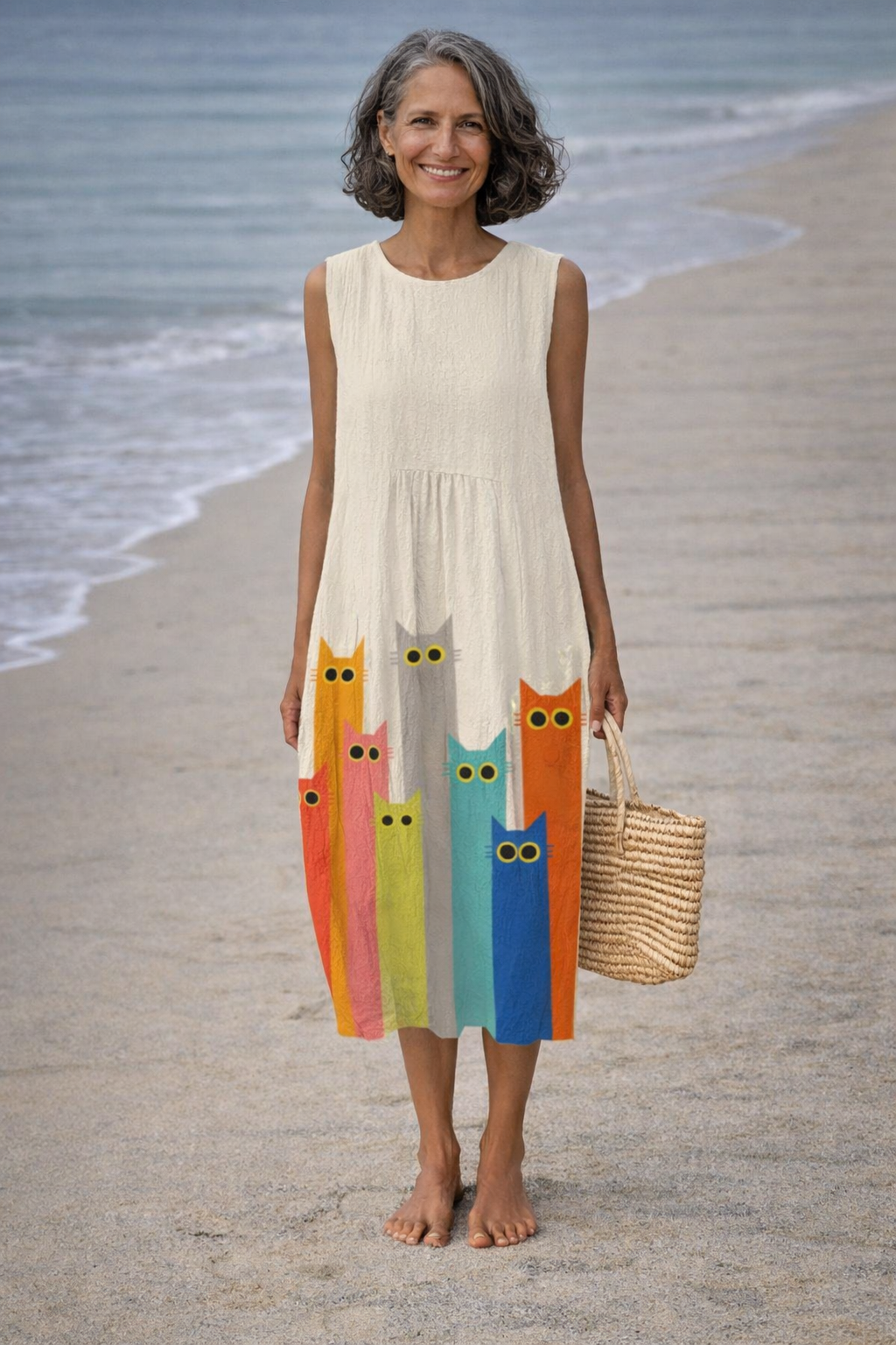 Alena Midi šaty s barevnými kočkami