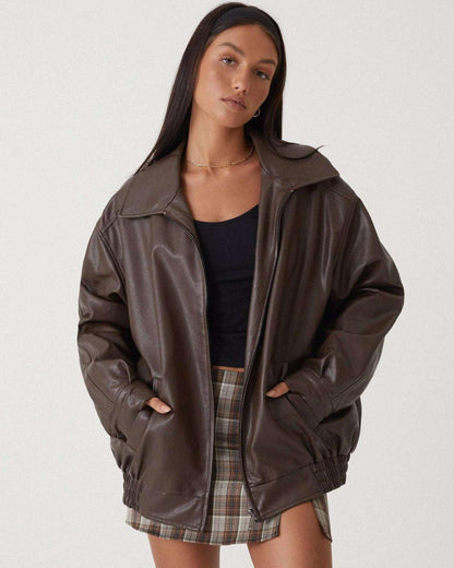 Ludmila | Oversize bunda z hnědé imitace kůže