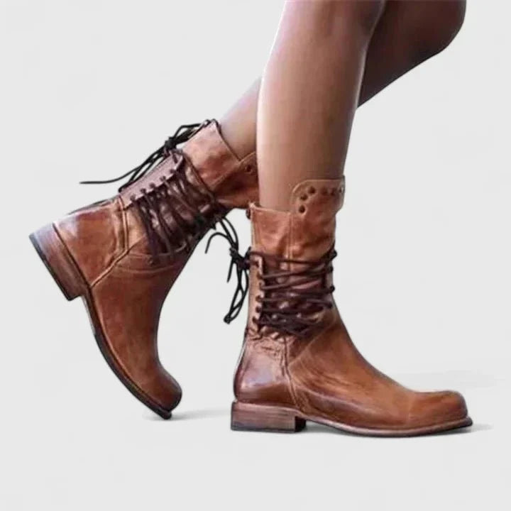 Danka | Šedé šněrovací kotníkové boty ve vintage stylu