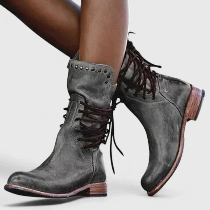 Danka | Šedé šněrovací kotníkové boty ve vintage stylu