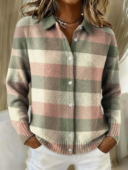Ludmila | Kostkovaný pletený kardigan v pastelových barvách