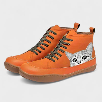Rita | Oranžové kotníkové tenisky s motivem kočky