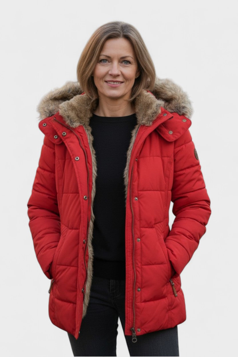 Helga | Černá prošívaná bunda s lemem z umělé kožešiny