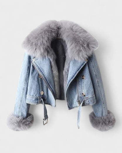 Theodora | Jeansjacke mit Kunstfellbesatz