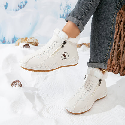Anabela | Růžové zateplené kotníkové boty se zipem vpředu