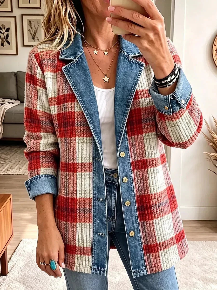 Lisette | Vintage-Jeansjacke mit Patchwork in Rot