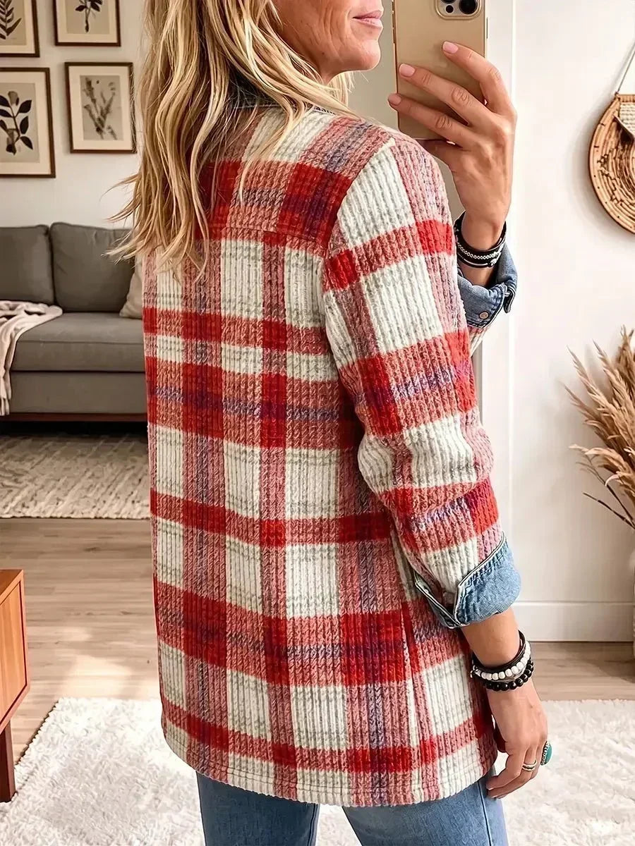 Lisette | Vintage-Jeansjacke mit Patchwork in Rot