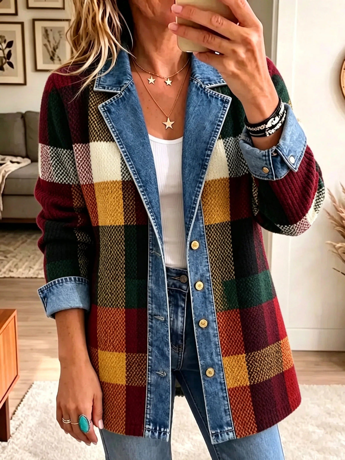 Liesl | Jeansjacke mit Karo und Colorblock