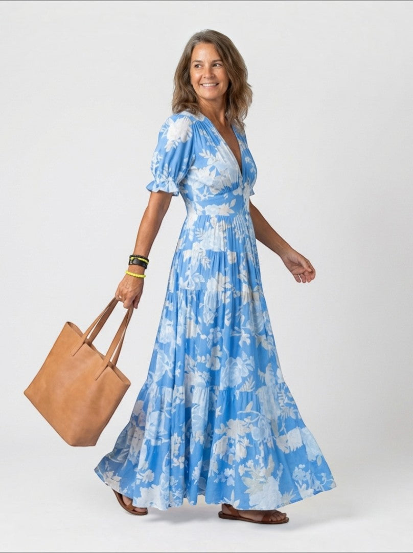 Emílie Dlouhé šaty s květinovým potiskem v sytě růžové