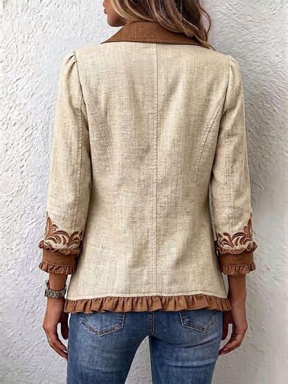 Magdaléna | Vintage boho bunda s ornamentálním vzorem a volánky